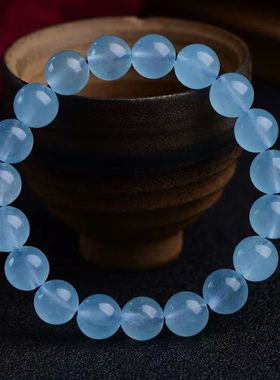 海蓝宝手串魔鬼蓝色水晶原石手链碎冰冰补水手链情侣闺蜜手串