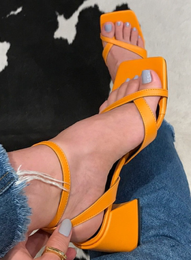 2022 Women's Sandals Sexy Thick High Heels Buckle Candy Soli