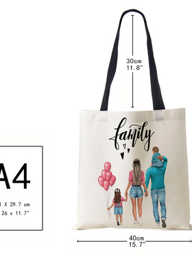 Cute Cartoon Super Mama Print Linen Tote Bag Reusable Should