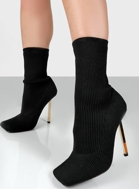 Winter Sexy Sock Boots Knitting Stch Boots High Heels For Wo