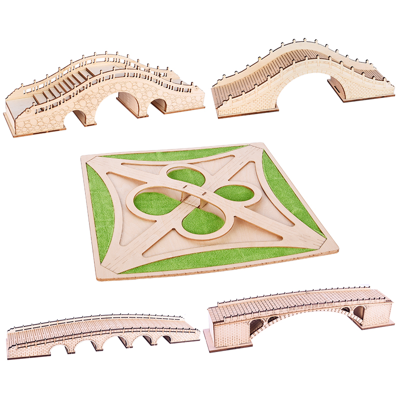 DIY手工制作木质仿古桥梁赵州桥模型拼装积木制儿童益智教学玩具-图0