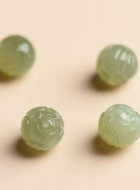 天然晴水绿和田玉手串男女款莲花单珠手链本命年佛珠配饰念珠配件