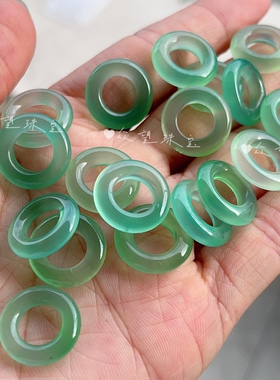 天然绿玛瑙圆环 浅绿色水绿色圈圈 跑环半成品手链项链配件材料