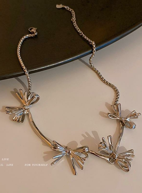 法式冷淡风甜酷蝴蝶结项链女小众