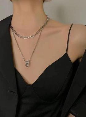 钛钢双层项链女小众设计感感毛