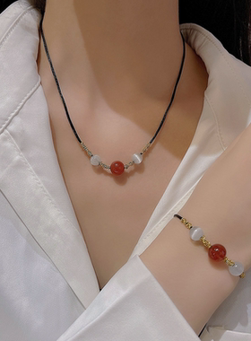 韩国新款几何圆珠项链女复古气质