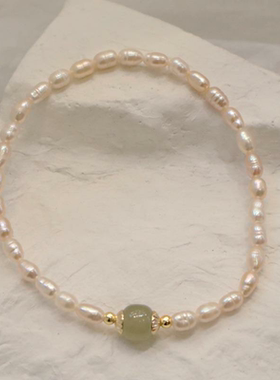 天然淡水珍珠和田玉巴洛克手链女