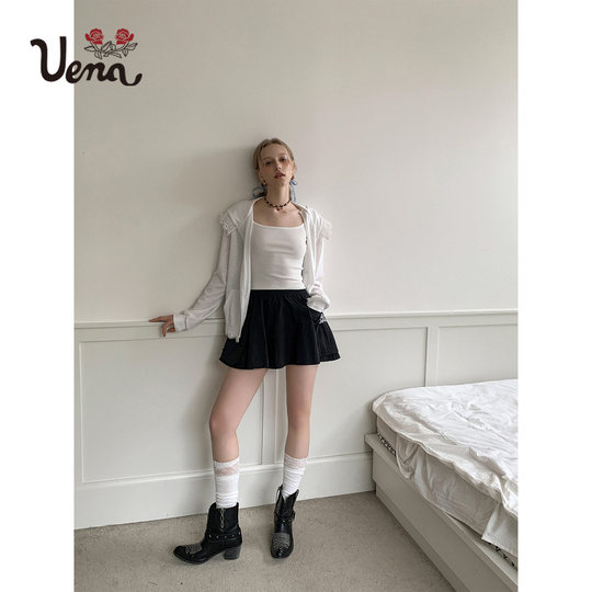 【缱绻风信】Uena白色蕾丝边连帽开衫卫衣外套真两件背心吊带套装