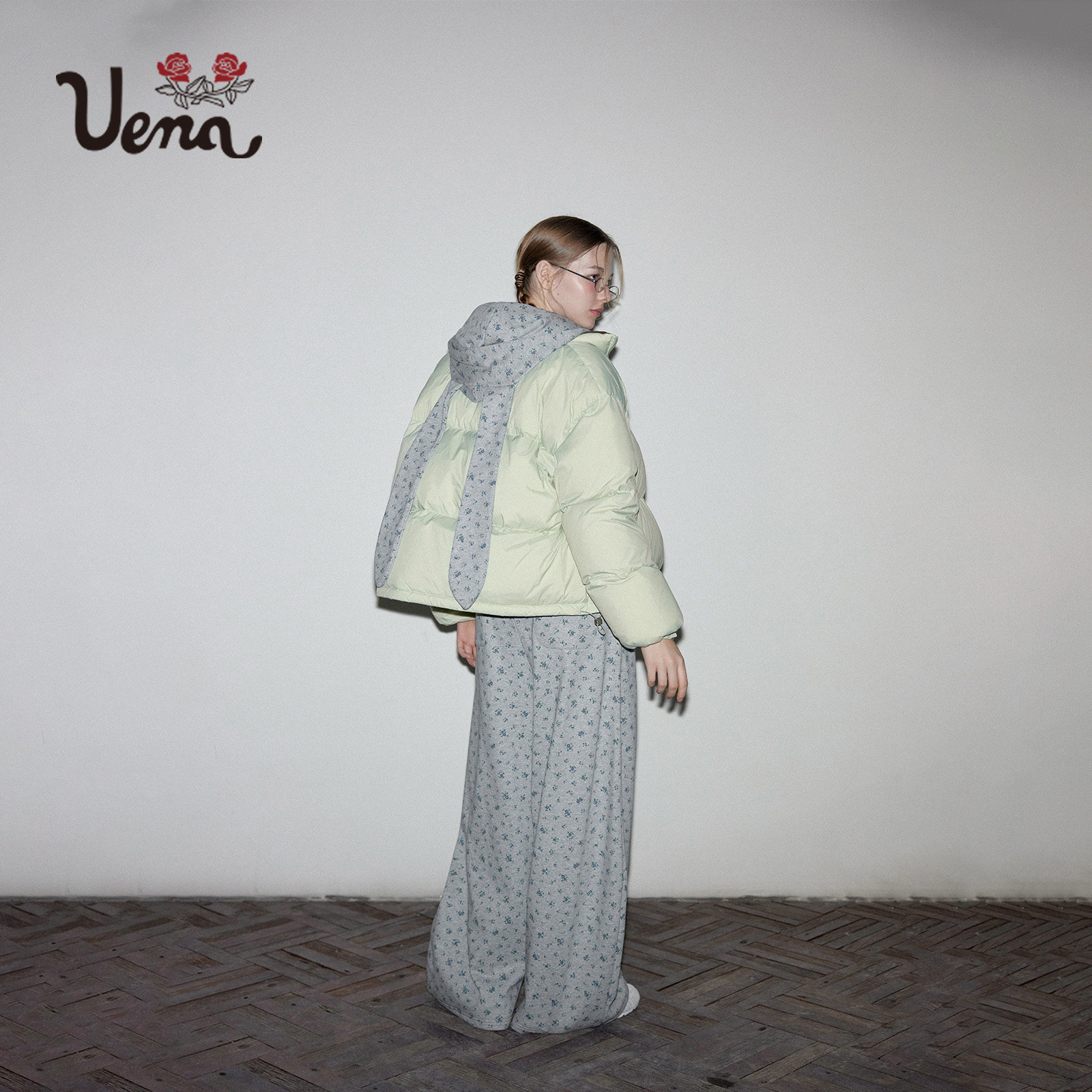 【玉兔花事】Uena明星同款灰色碎花耳朵连帽开衫卫衣香蕉裤套装女,淘宝优惠券,粉丝福利购,淘宝优惠卷