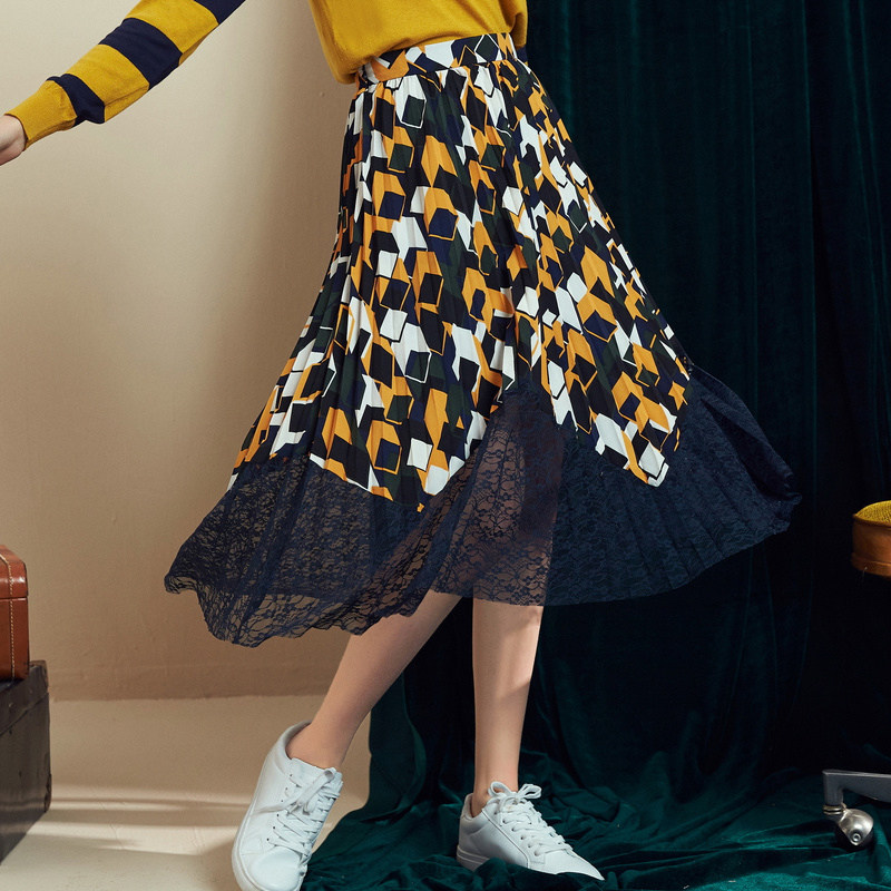 艾格气质2023春夏新款条纹潮半身裙 艾格旗舰半身裙