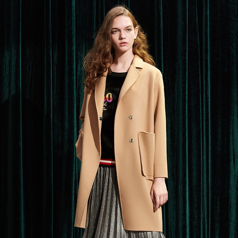 艾格2023春季新款时尚双面呢大衣 艾格旗舰毛呢外套