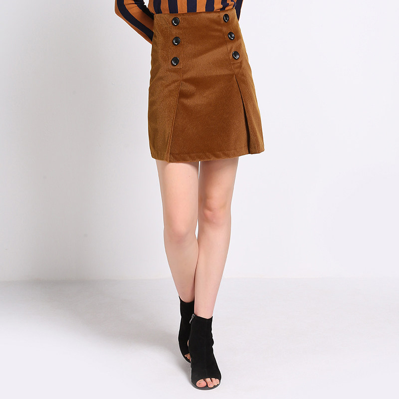 艾格2023春夏新款双排扣拉链半身裙 艾格旗舰半身裙