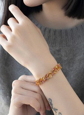 JCJ时装珠宝HighJewelPlay系列925银异形合成蓝宝石双层手链耳饰