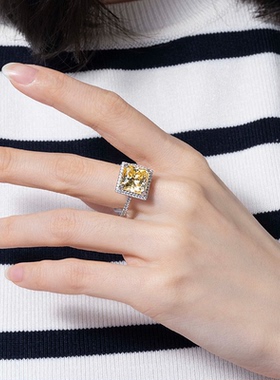 jcj时装珠宝黄色公主方锆石戒指