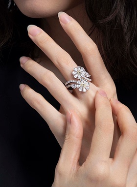 jcj时装珠宝黄白锆石双花戒指