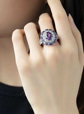 JCJ时装珠宝HighJewelPlay系列925银华丽合成紫蓝宝戒指