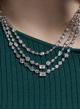 多种异形锆石三层垂链项链