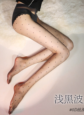 天鹅绒0D超薄圆点波点T裆连裤丝袜女夏季防勾丝无缝波点-浅黑色