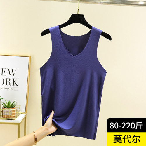 夏季薄款莫代尔无痕背心男士V领无袖打底衫大码外穿宽松汗衫上衣 - 图2
