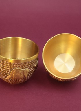 纯黄铜五牛茶杯茶壶一套装饰摆件