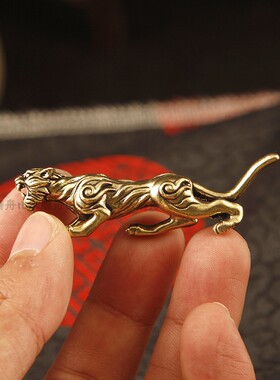 实心黄铜迷你豹子小摆件造景道具