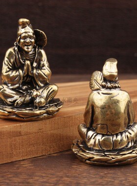 纯黄铜济公活佛小摆件车载会摇头