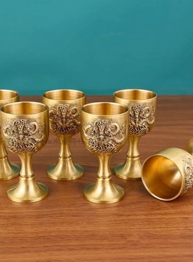 精雕纯铜浮雕百福龙凤高脚二两杯