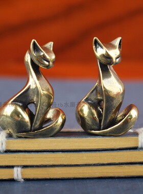 实心纯铜小猫咪几何卡通猫工艺品
