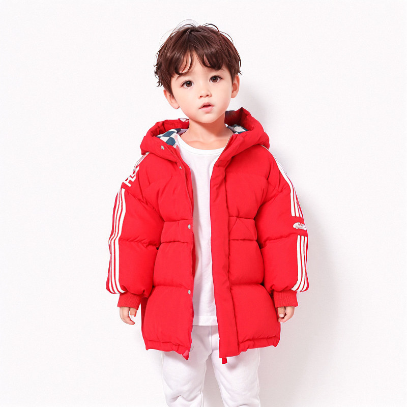 儿童装羽绒服中小童加厚男童羽绒服中长款连帽外套23冬新款22909