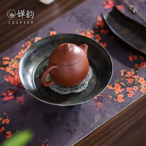 婵韵 春喜铜手工编织山茶花花朵养壶垫杯垫茶垫复古家用茶具配件 - 图3