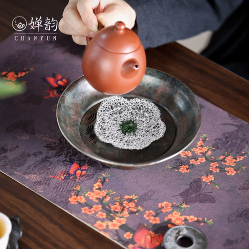 婵韵 春喜铜手工编织山茶花花朵养壶垫杯垫茶垫复古家用茶具配件 - 图2