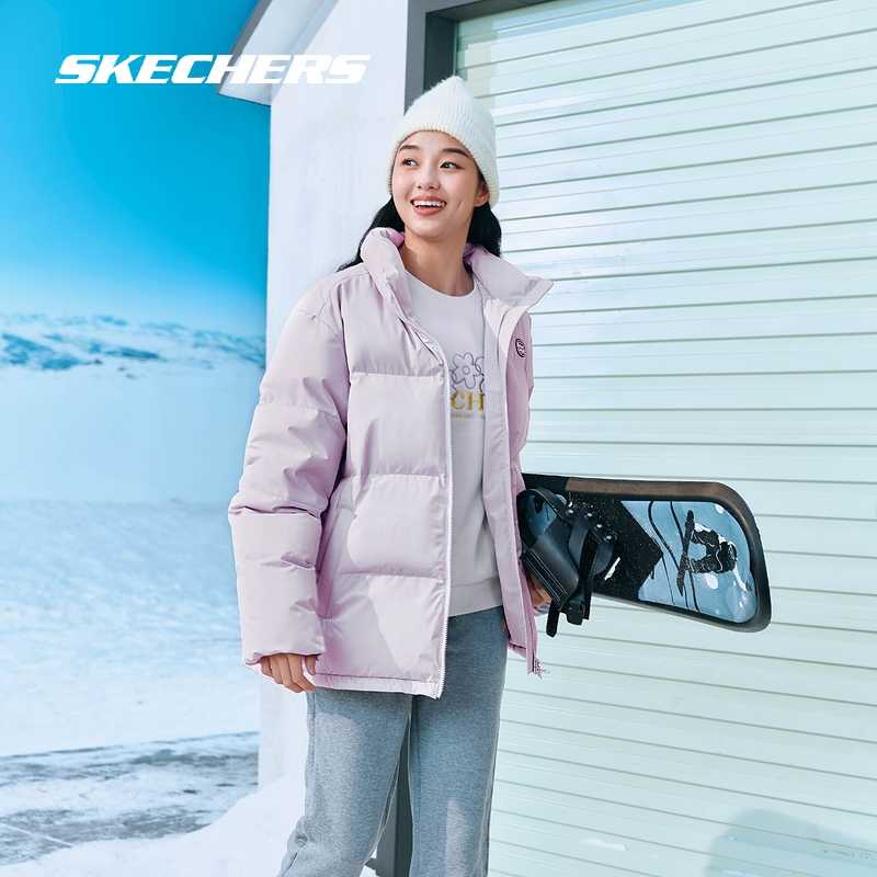 斯凯奇官方outlets运动羽绒服女子百搭保暖防泼水连帽白色外套男