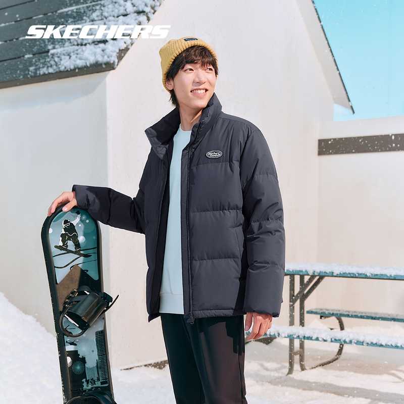 斯凯奇官方outlets运动羽绒服女子百搭保暖防泼水连帽白色外套男