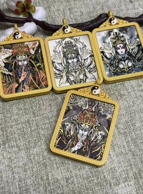 半手绘描金白鹤童子唐卡吊坠太极八卦唐卡壳手绘描金佛牌吊坠送绳