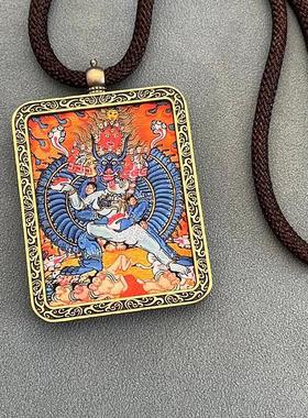 新款赵公明千手扎基拉姆大威德金刚唐卡吊坠高清精美带绳子西藏潮