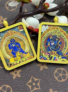 西藏热贡卡半手绘黑财神吊坠描金黑财神佛牌合集唐卡项链吊坠送绳