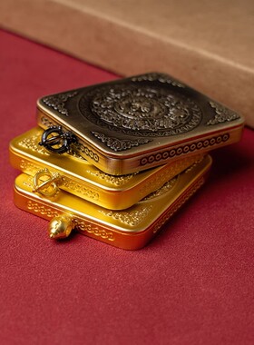 合金镀金方形随身西藏唐卡吊坠项链画框盒子外壳佛牌嘎乌盒空盒潮