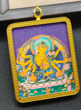 唐卡嘎呜盒吊坠五爷手绘描金大黑天吊坠男女佛牌项链送绳子礼物潮