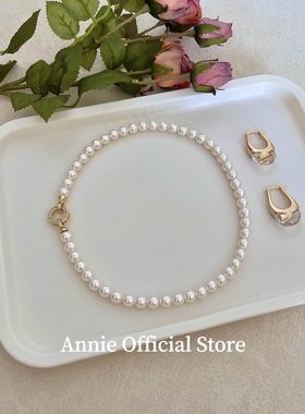 秋冬设计款水钻锆石双扣正圆施华洛水晶珍珠毛衣链小众设计锁骨链