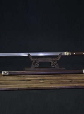 锻打刀剑工艺品花纹钢一体硬宝剑花梨木唐横刀防身冷兵器未开刃