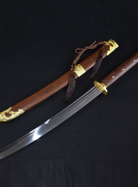 淬火刀剑高锰钢手工锻打弯款唐横刀锦衣卫宝剑防身冷兵器未开刃