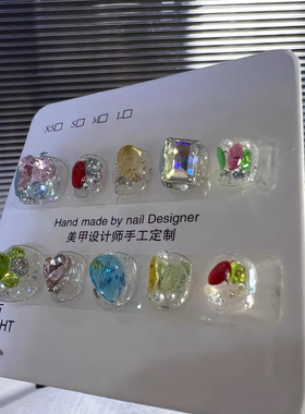 【儿童甲】新款纯手工儿童轻奢满钻穿戴甲重工糖果钻短甲高端美甲