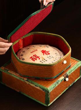 手工藤编田园风普洱茶饼收纳盒
