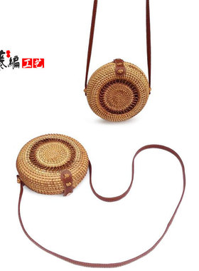 仿藤编手工编织天然纹理感竹编包