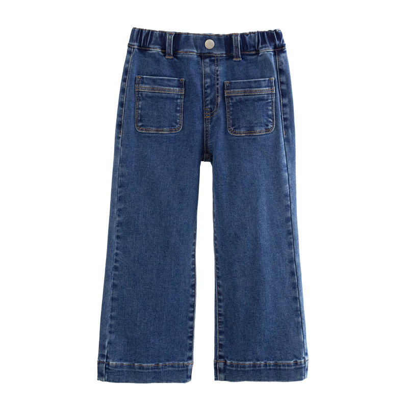ILOVEJ童装2024冬季新款女童牛仔喇叭裤弹力深蓝色长裤子/JWWPT16
