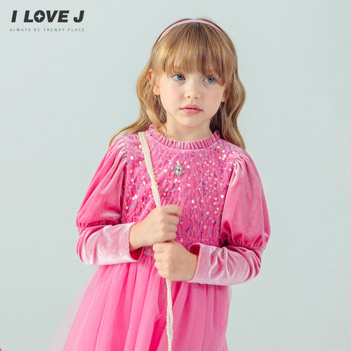 ILOVEJ韩国童装2025冬新款女童连身裙公主连衣裙生日礼服/JXWOP06 - 图1
