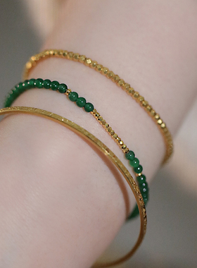 SUMOJEWEL《买金记》绿意盎然天然翡翠足金手链新中式国风手串