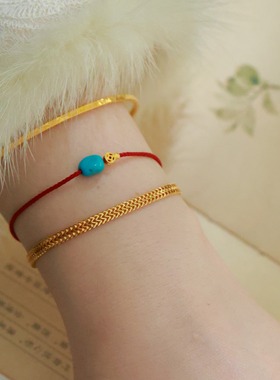 SUMOJEWEL《守岁》新中式精致淡雅红绳铜钱绿松石手链
