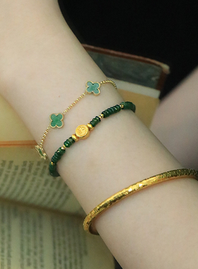 SUMOJEWEL【柔金碎绿】新中式国风翡翠足金手链女时尚百搭送礼