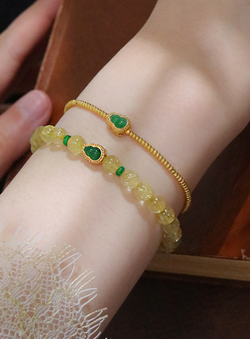 SUMOJEWEL【小福禄】天然金发晶翡翠葫芦手链新中式招财国风手串